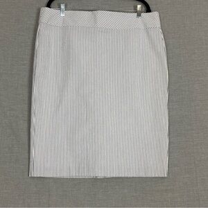 Lord & Taylor Skirt Knee Length Striped Seersucker Sz 16 Back Slit Lined